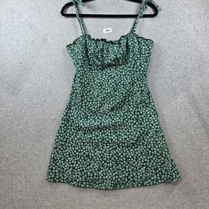 H&M Divided Green Floral Mini Dress Tie Shoulder Ruffle Bust Womens Small